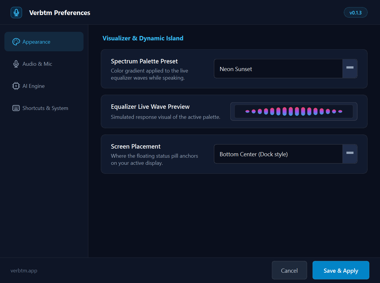 Verbtm Settings Window Preview